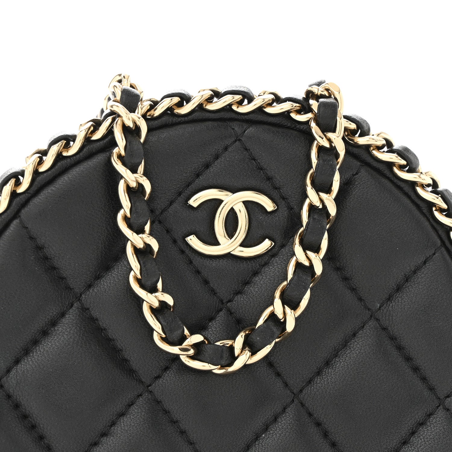 Chanel Lambskin Quilted Chain Around CC Round Clutch With Chain Black 8 of 10