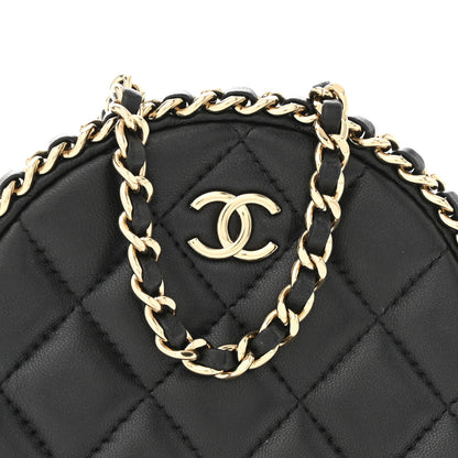 Chanel Lambskin Quilted Chain Around CC Round Clutch With Chain Black 8 of 10