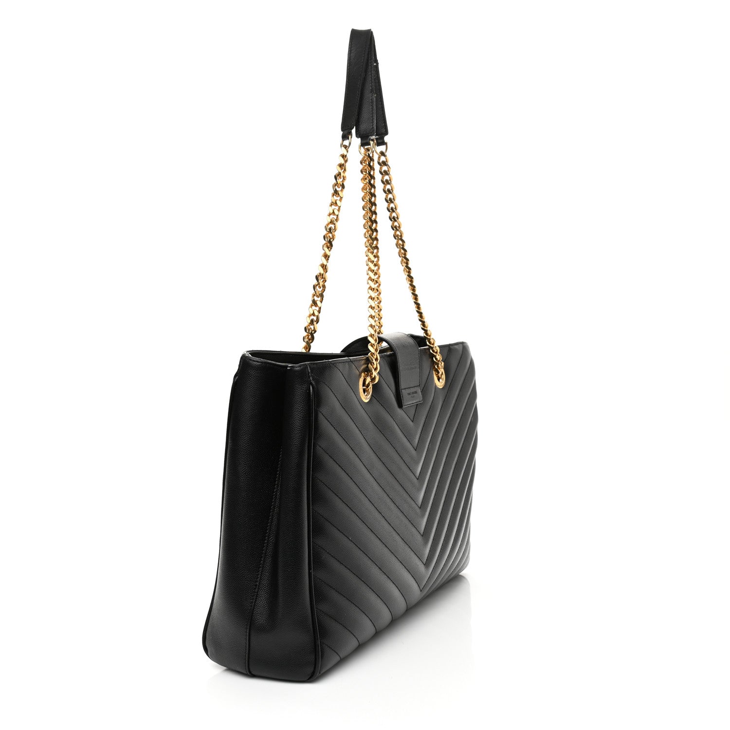 Saint Laurent Grain De Poudre Matelasse Chevron Monogram Shopping Bag Black 3 of 13