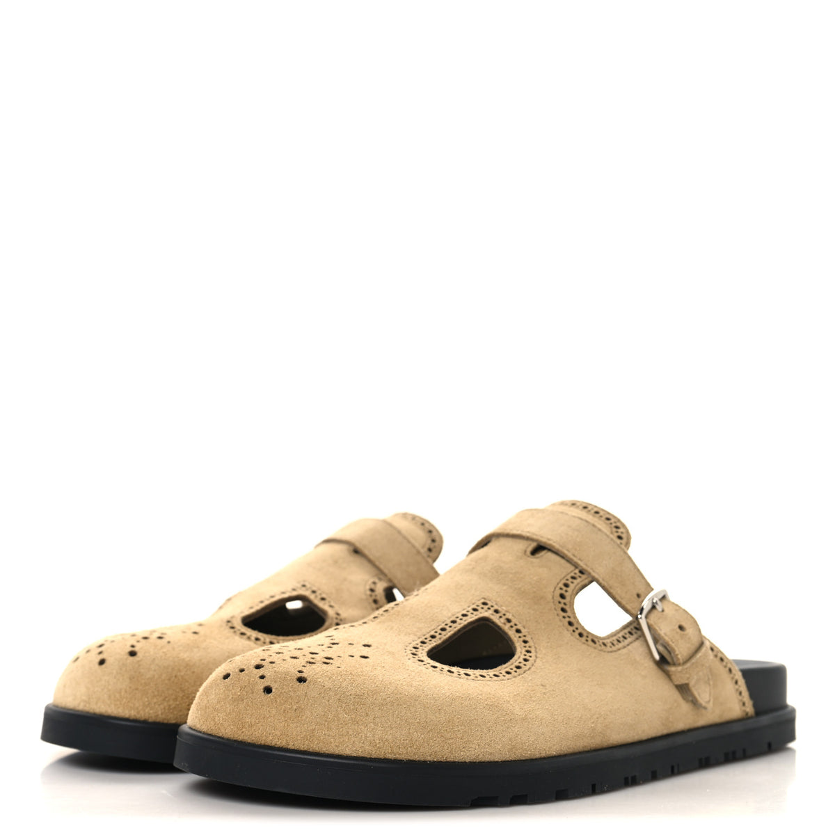 Suede Calfskin Monk Mules 39 Beige Albatre