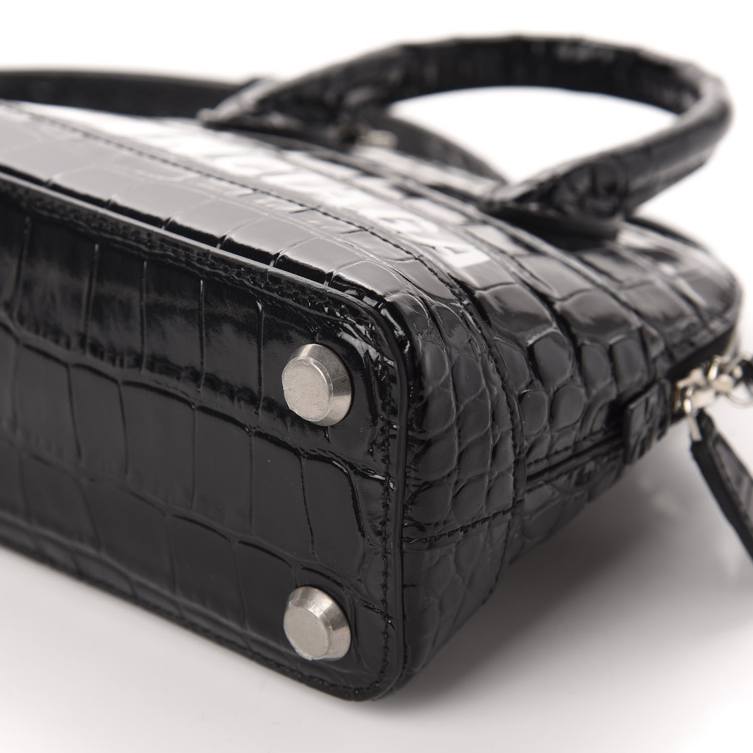Balenciaga Shiny Calfskin Logo Crocodile Embossed XXS Ville Top Handle Bag Black White 7 of 9