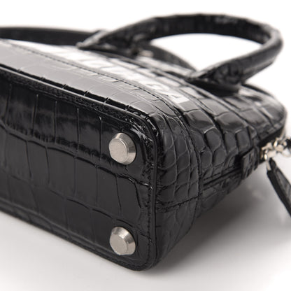 Balenciaga Shiny Calfskin Logo Crocodile Embossed XXS Ville Top Handle Bag Black White 7 of 9