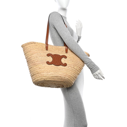 Celine Raffia Calfskin Triomphe Medium Panier Tan 2 of 16