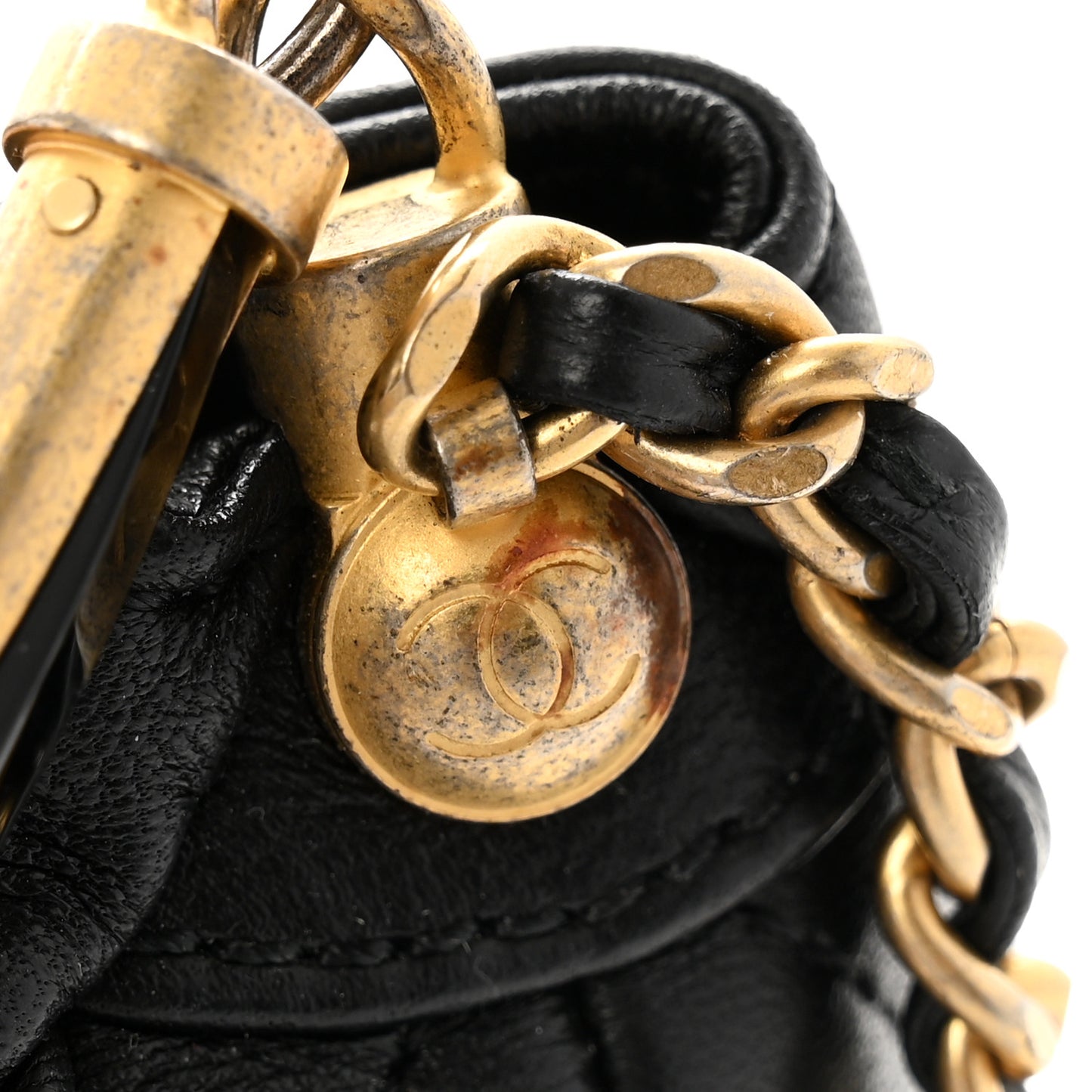 Lambskin Chevron Quilted Handle With Chic Bucket Bag Black