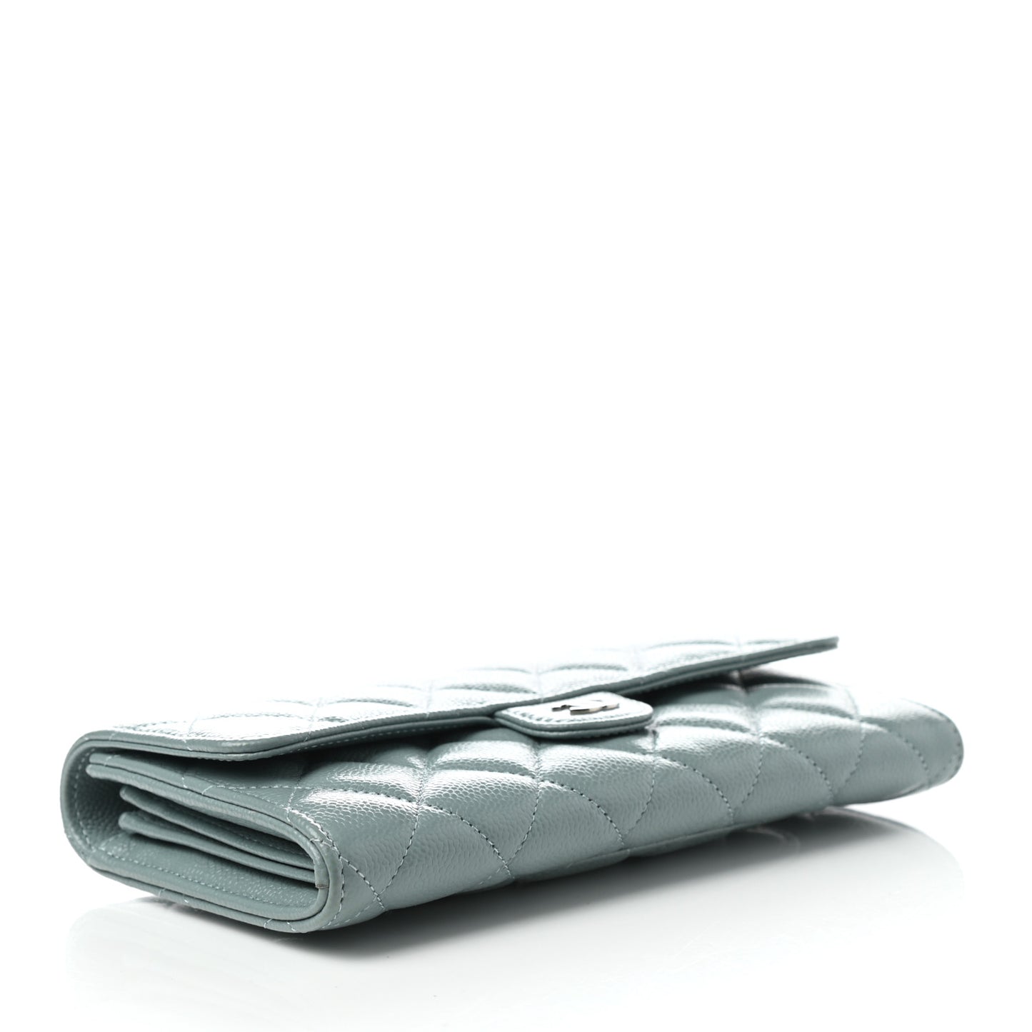 Caviar Quilted Large Gusset Flap Wallet Light Blue