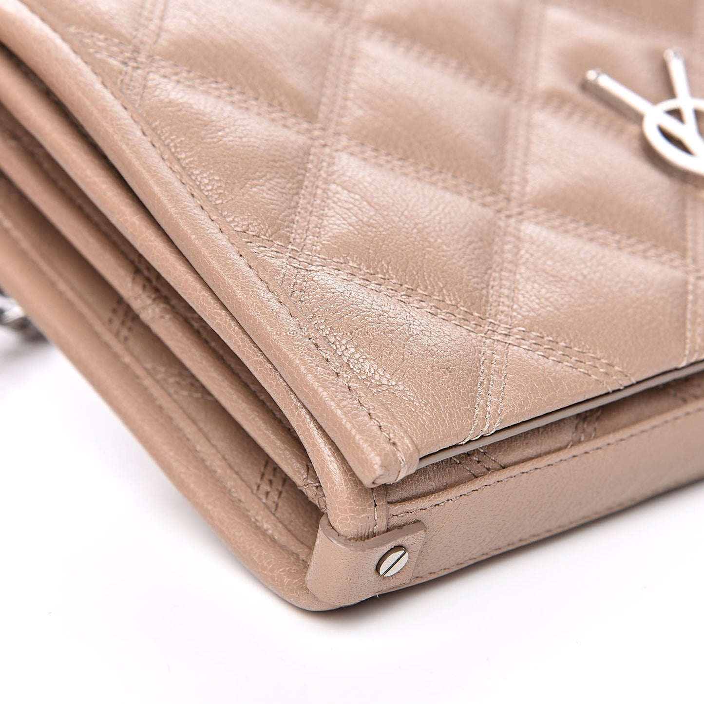 Lambskin Diamond Quilted Becky Chain Wallet Gold Sand