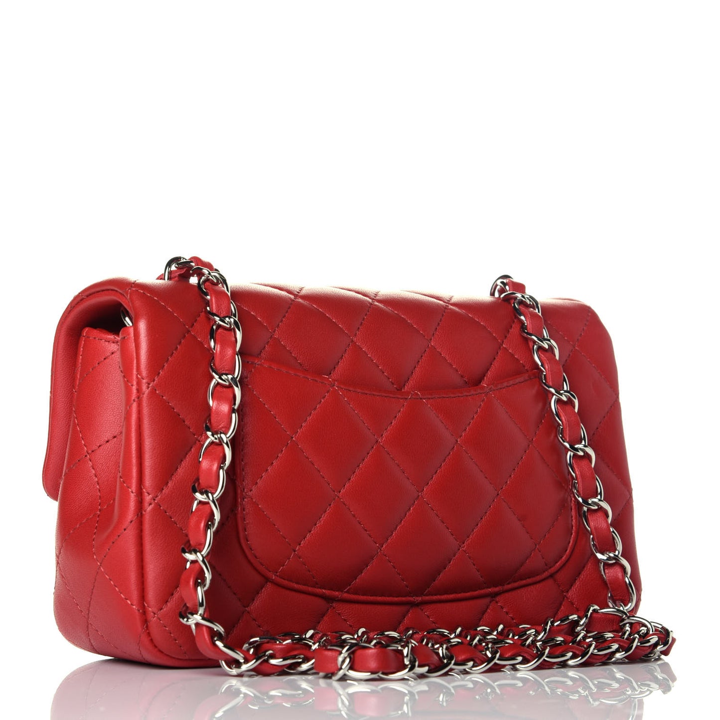Lambskin Quilted Mini Rectangular Flap Red