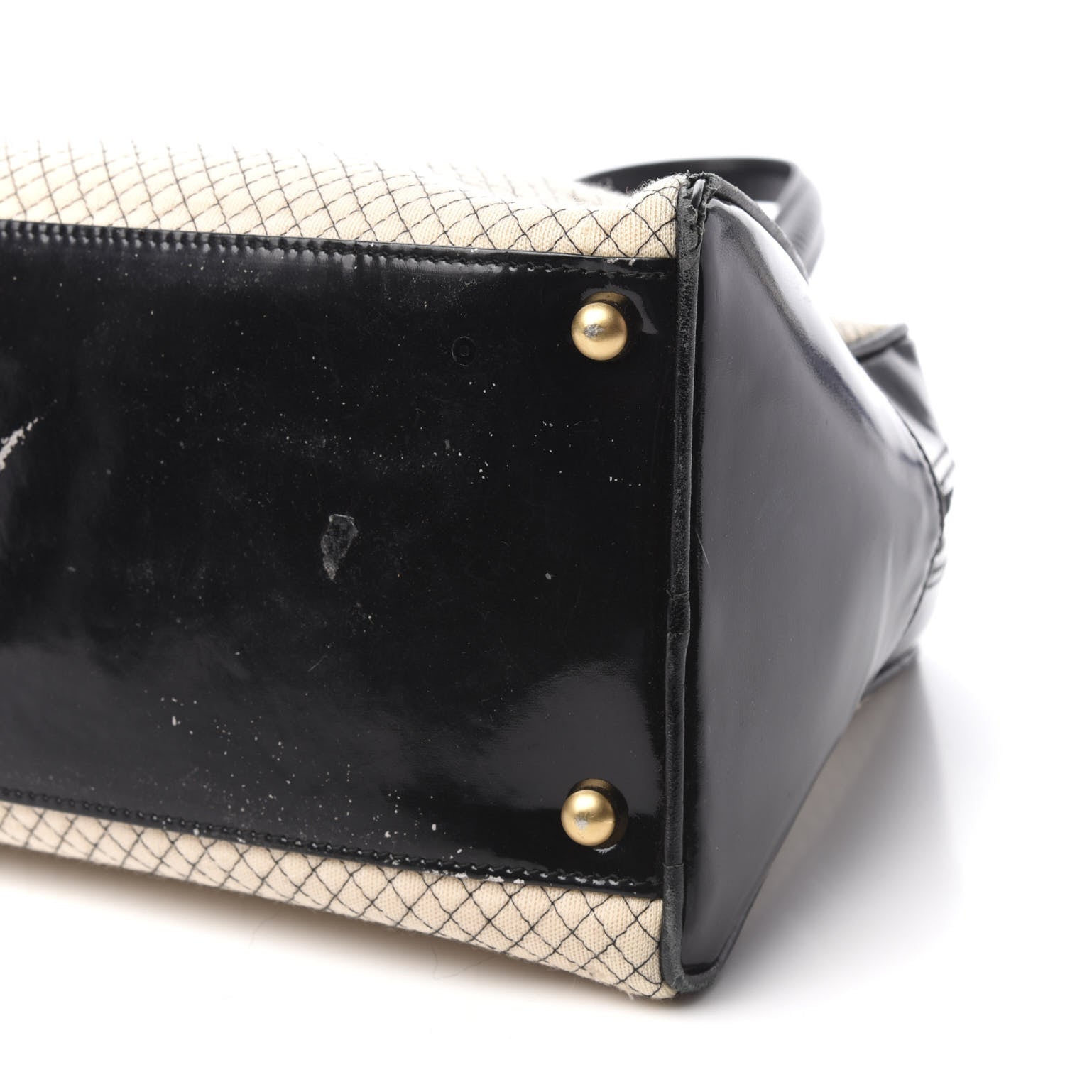 Chanel Patent Jersey Quilted Bowler Ivory Black 7 of 12