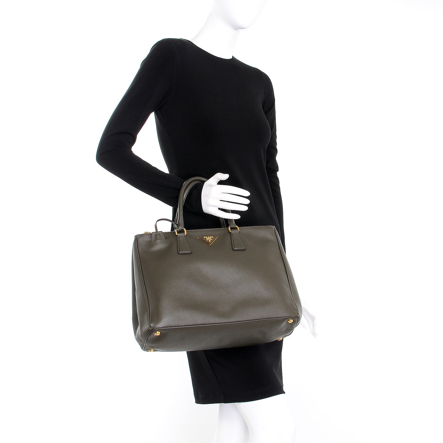 Prada Saffiano Large Galleria Double Zip Tote Militare 2 of 10