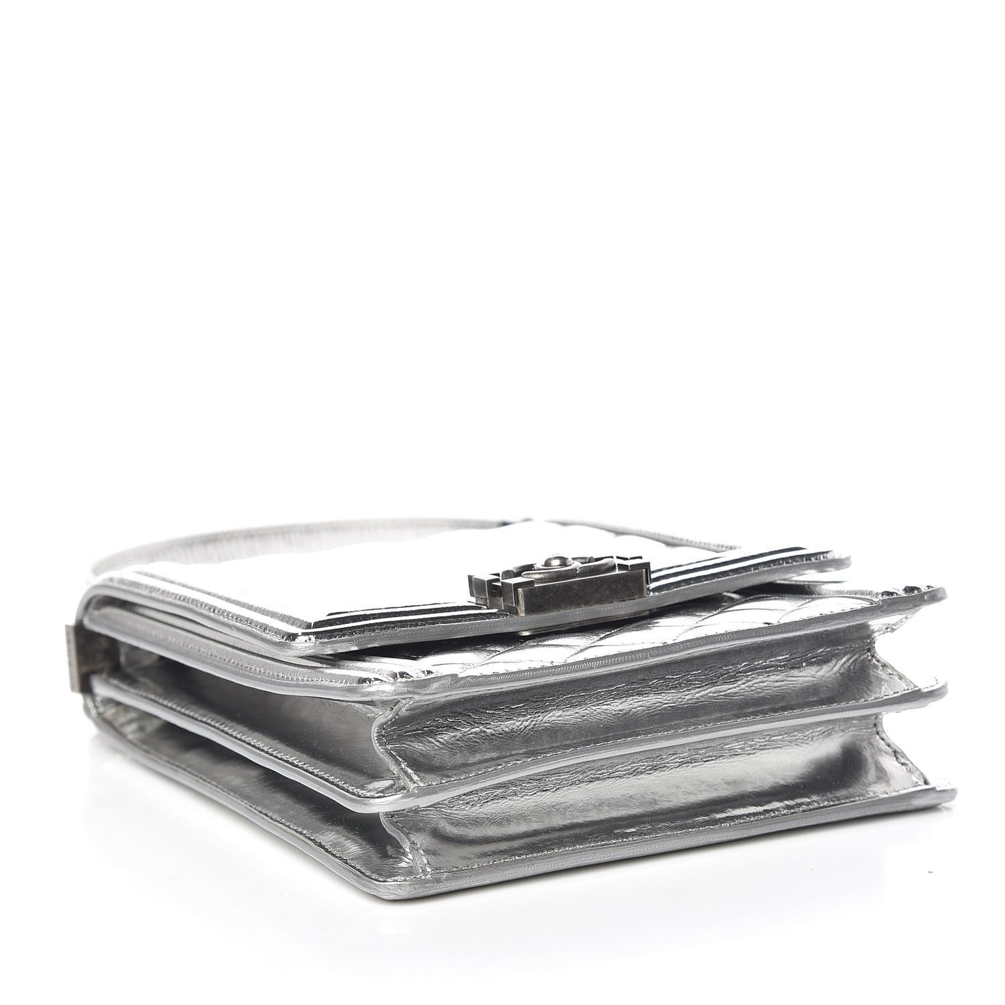 Metallic Goatskin Quilted North South Boy Flap Silver