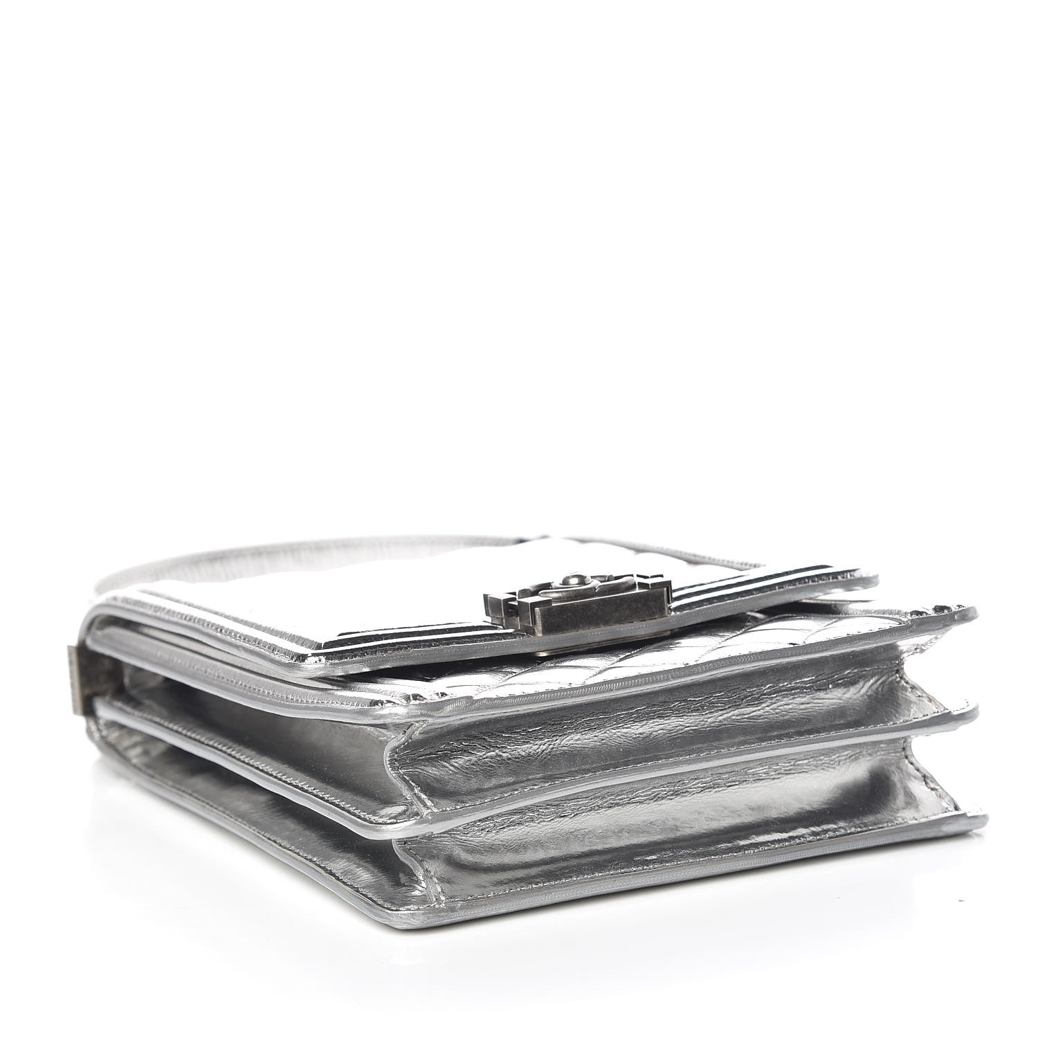 Chanel Metallic Goatskin Quilted North South Boy Flap Silver 4 of 10