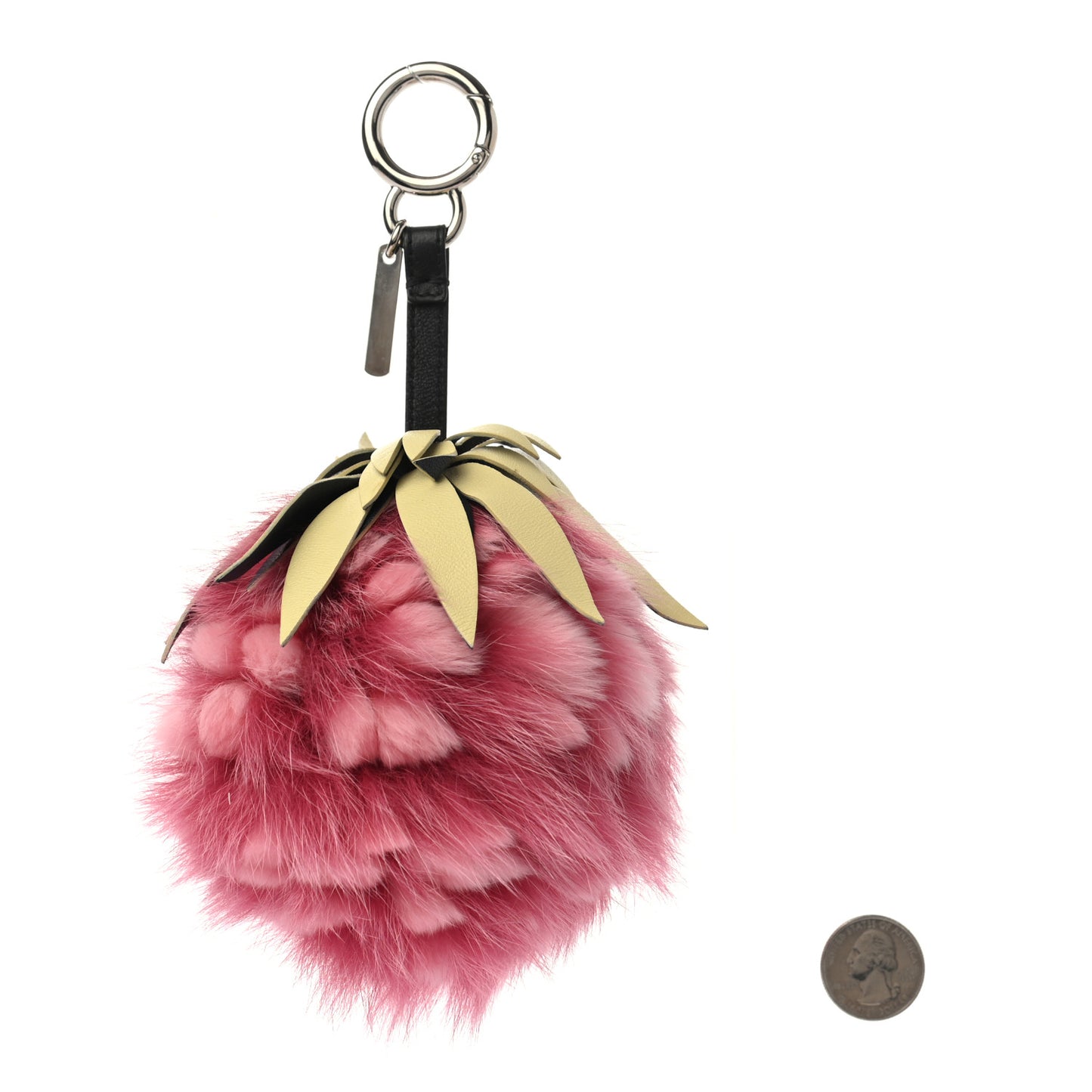 Fox Rabbit Fur Nappa Pineapple Bag Charm Rosa Scuro Banana Multicolor