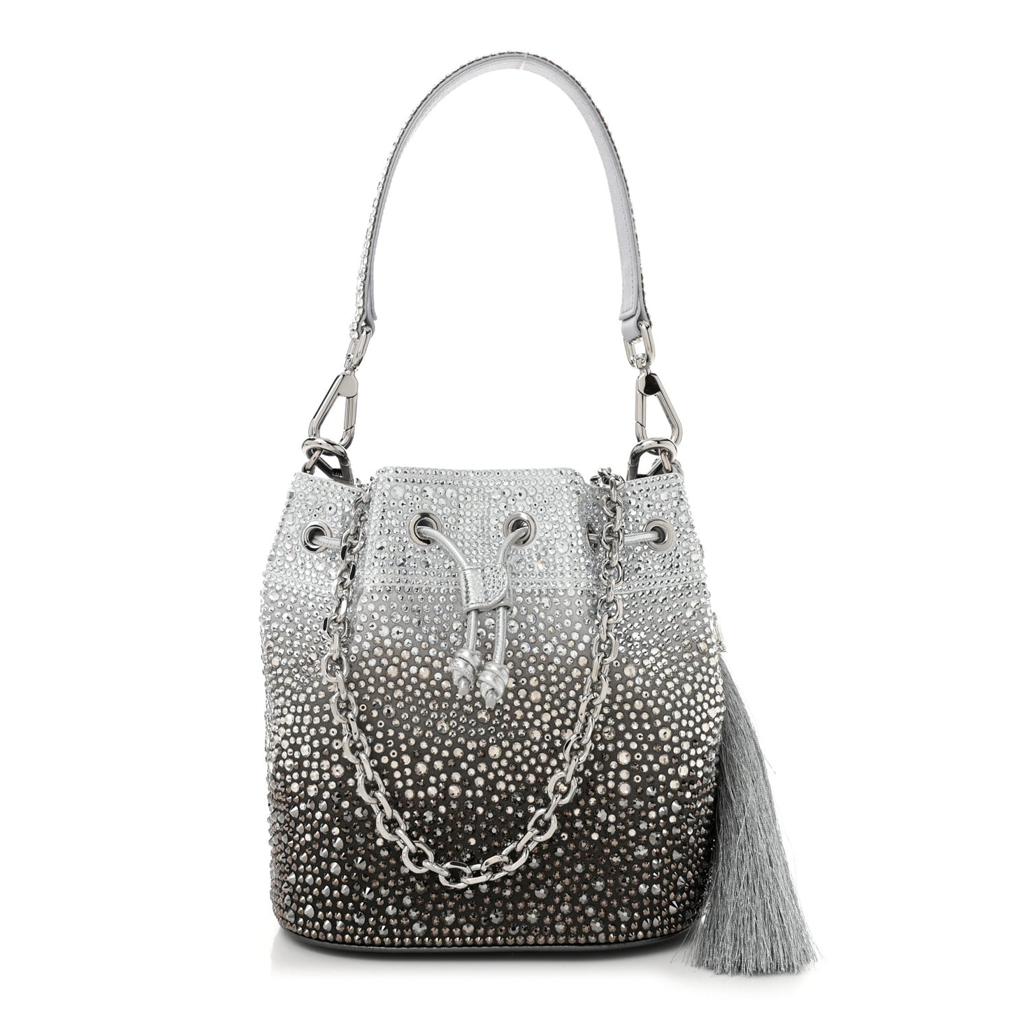 Satin Crystal Embellished Piper Bucket Gradient Platinum