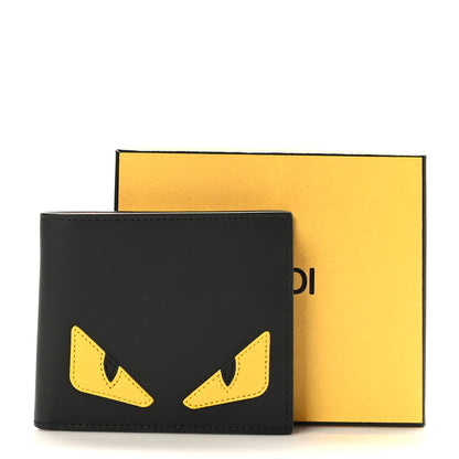 Fendi Vitello Century Monster Eyes Inlay Bi-Fold Wallet Black Giallo Rosso 6 of 6