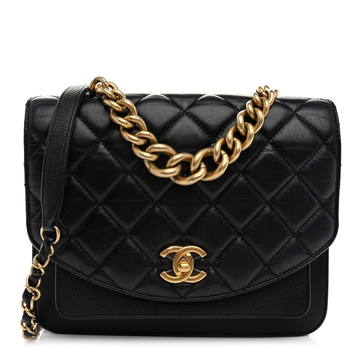 Calfskin Caviar Quilted Chain Handle Flap Black