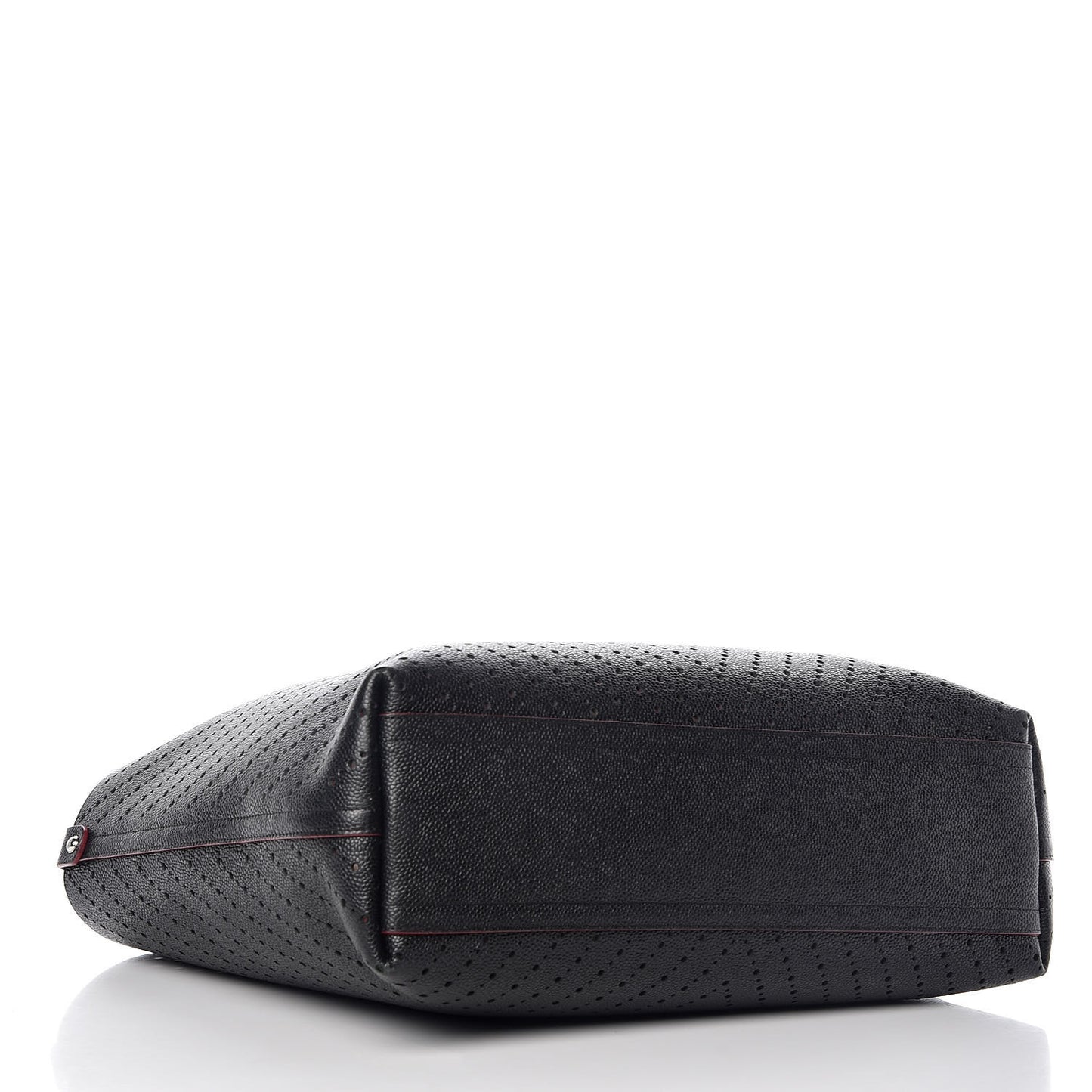 Perforated Grained Calfskin Large Shopping Tote Black