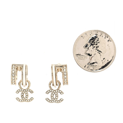 Chanel Crystal CC Hoop Drop Earrings Gold Pearly White 2 of 3