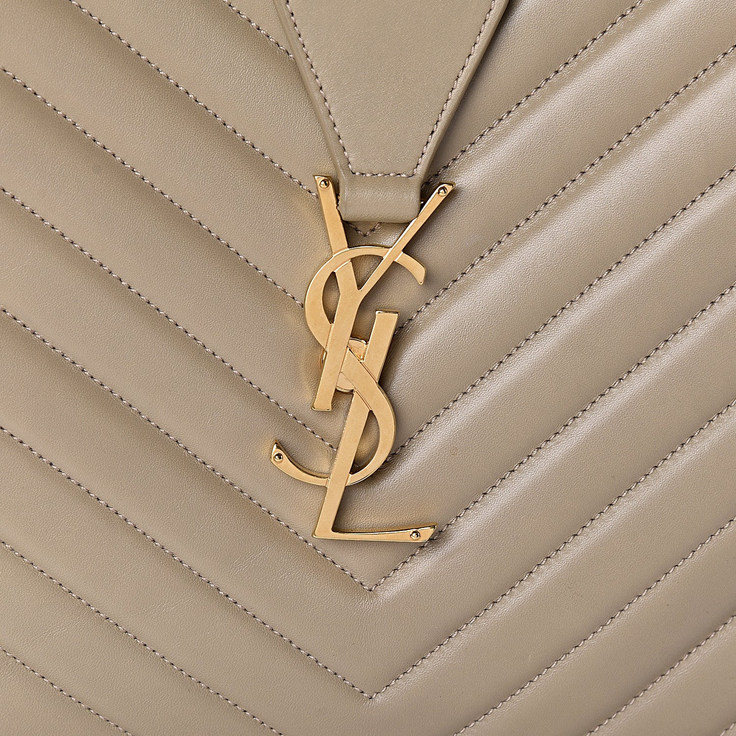Saint Laurent Lambskin Matelasse Chevron Monogram Shopping Bag Dark Beige 10 of 10