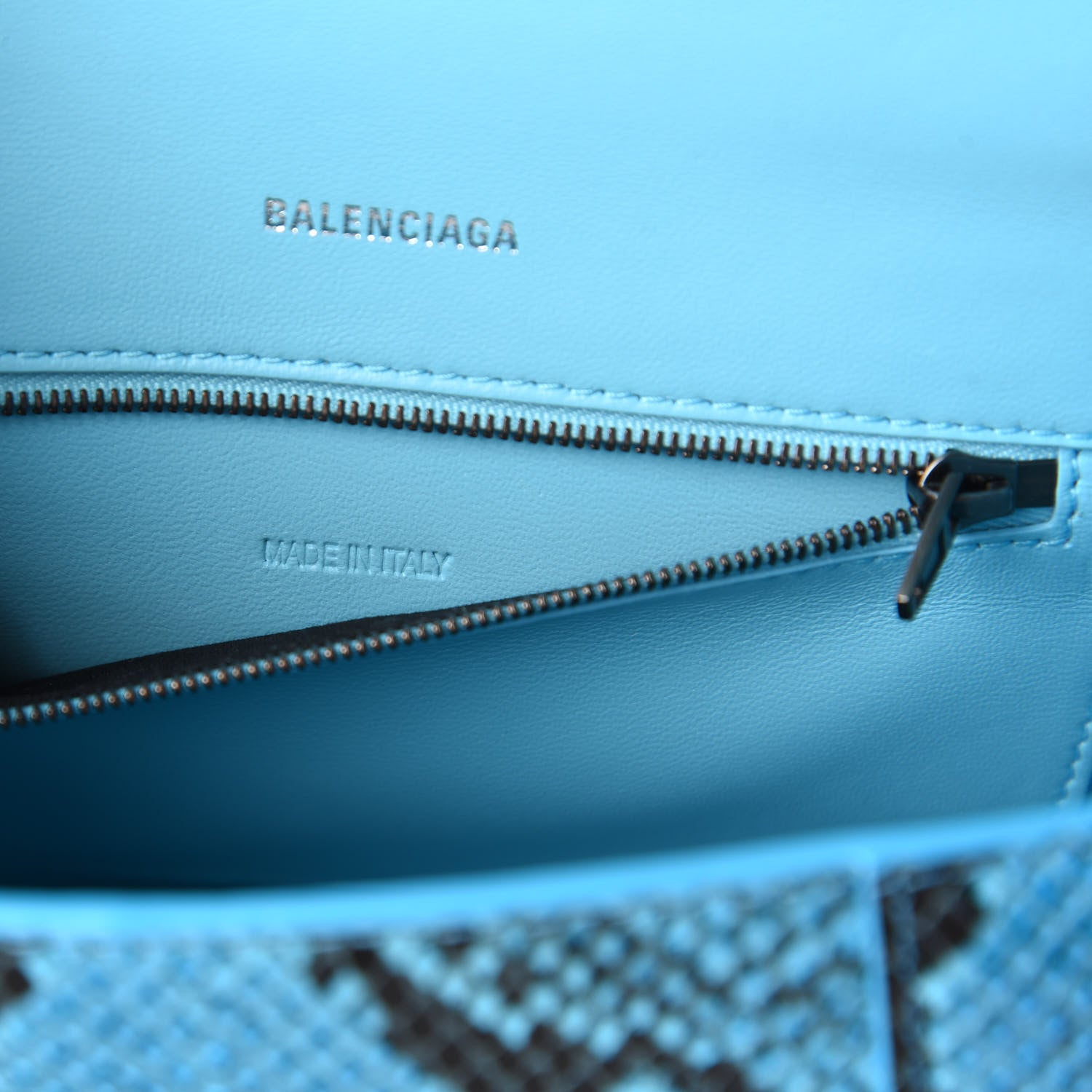 Balenciaga Shiny Calfskin Python Effect Small Hourglass Top Handle Bag Azur Black 9 of 10