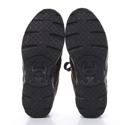 Chanel Metallic Fabric Calfskin Womens CC Sneakers 36.5 Golden Brown 5 of 9