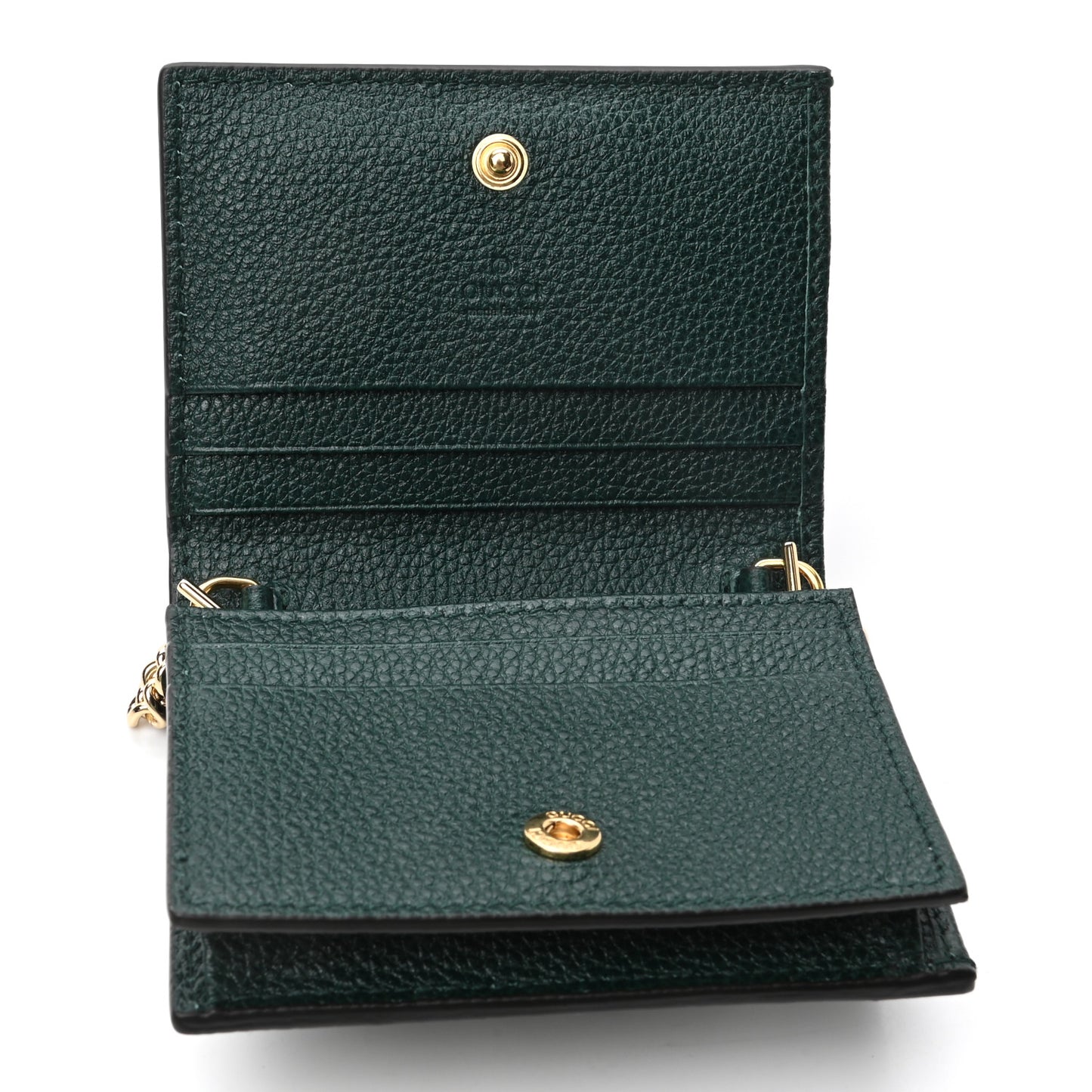Grainy Calfskin Zumi Chain Card Case Wallet Vintage Green