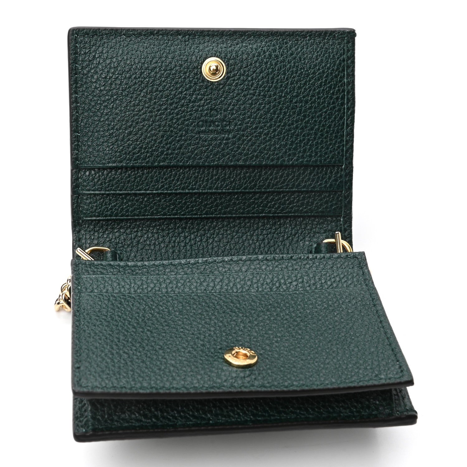 Gucci Grainy Calfskin Zumi Chain Card Case Wallet Vintage Green 6 of 8