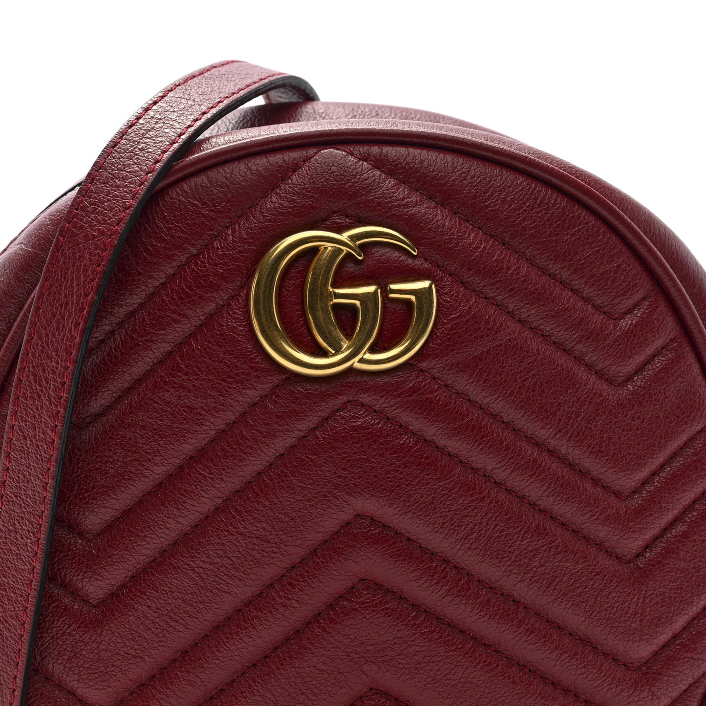 Glazed Calfskin Matelasse Heart Mini GG Marmont Round Shoulder Bag Romantic Cerise