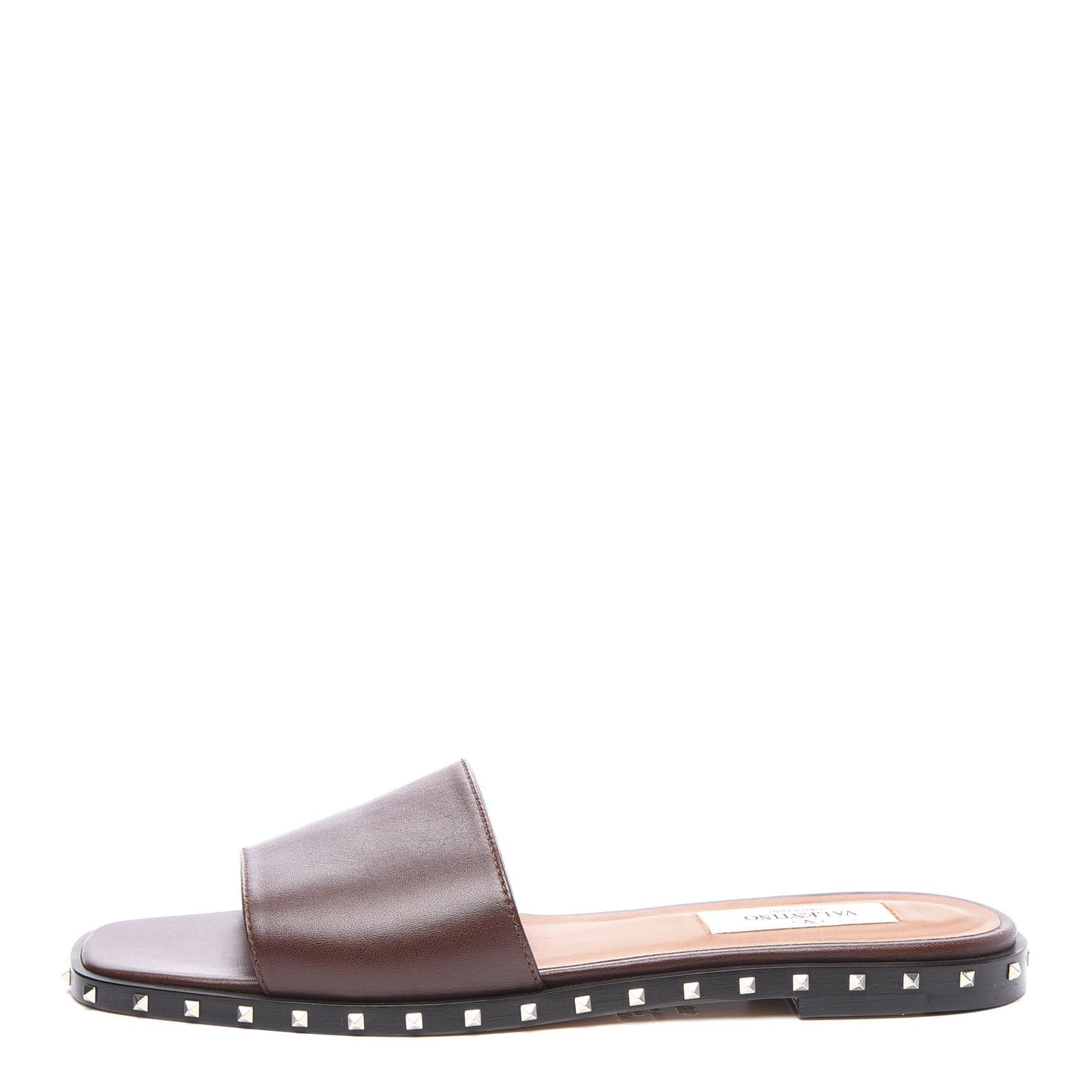 Nappa Soul Rockstud Flat Slide Sandals 36 Brown