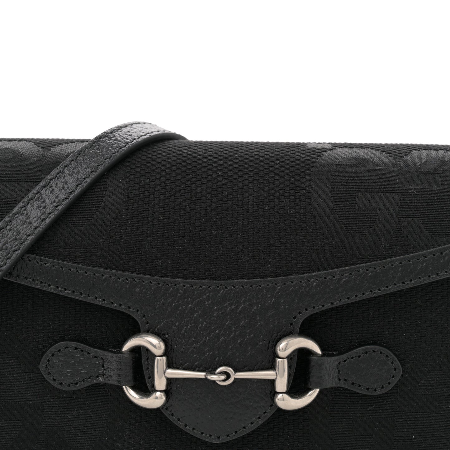 Monogram Jumbo GG Textured Dollar Calfskin Mini Horsebit 1955 Shoulder Bag Black