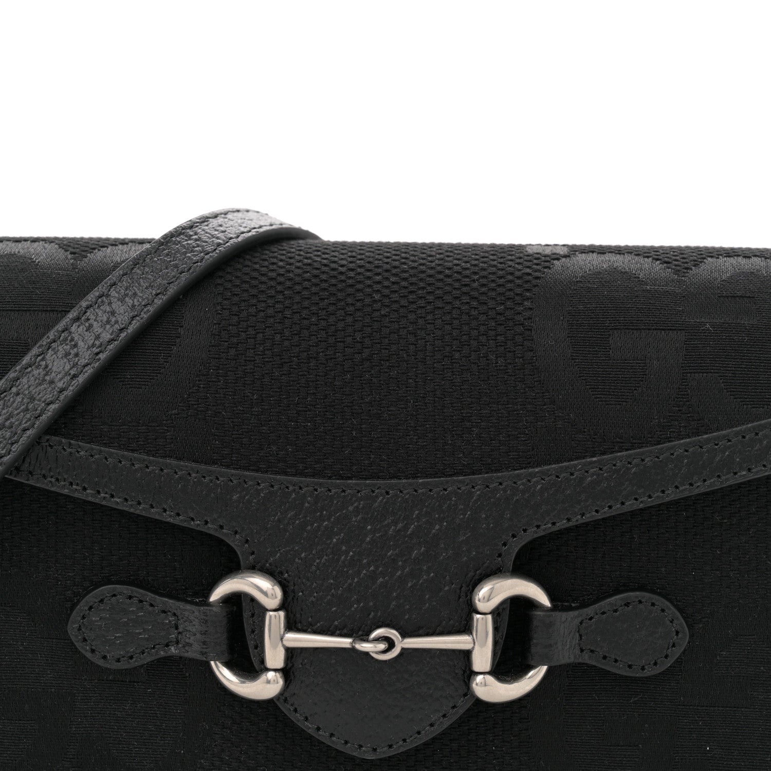 Gucci Monogram Jumbo GG Textured Dollar Calfskin Mini Horsebit 1955 Shoulder Bag Black 8 of 12