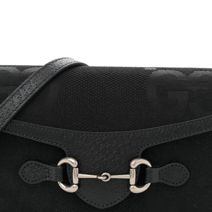 Gucci Monogram Jumbo GG Textured Dollar Calfskin Mini Horsebit 1955 Shoulder Bag Black 8 of 12