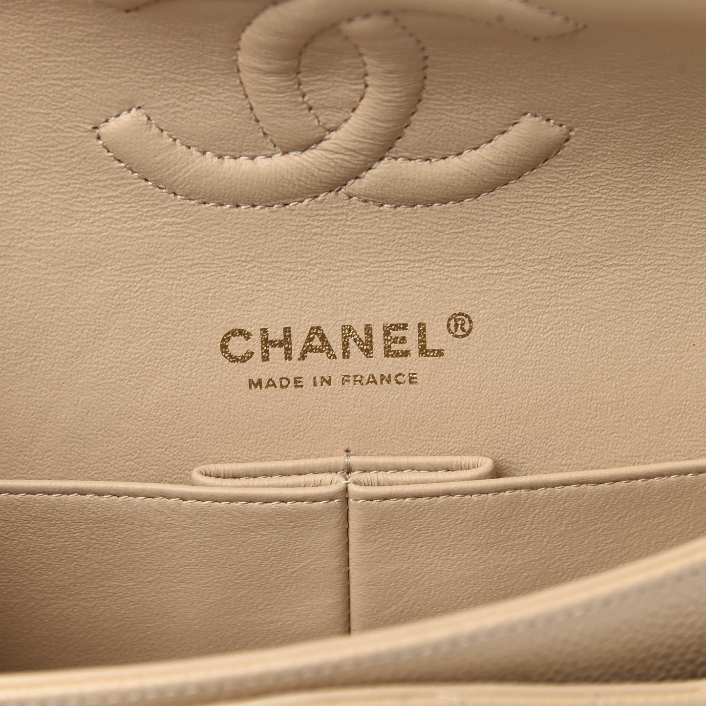 Caviar Quilted Medium Double Flap Light Beige