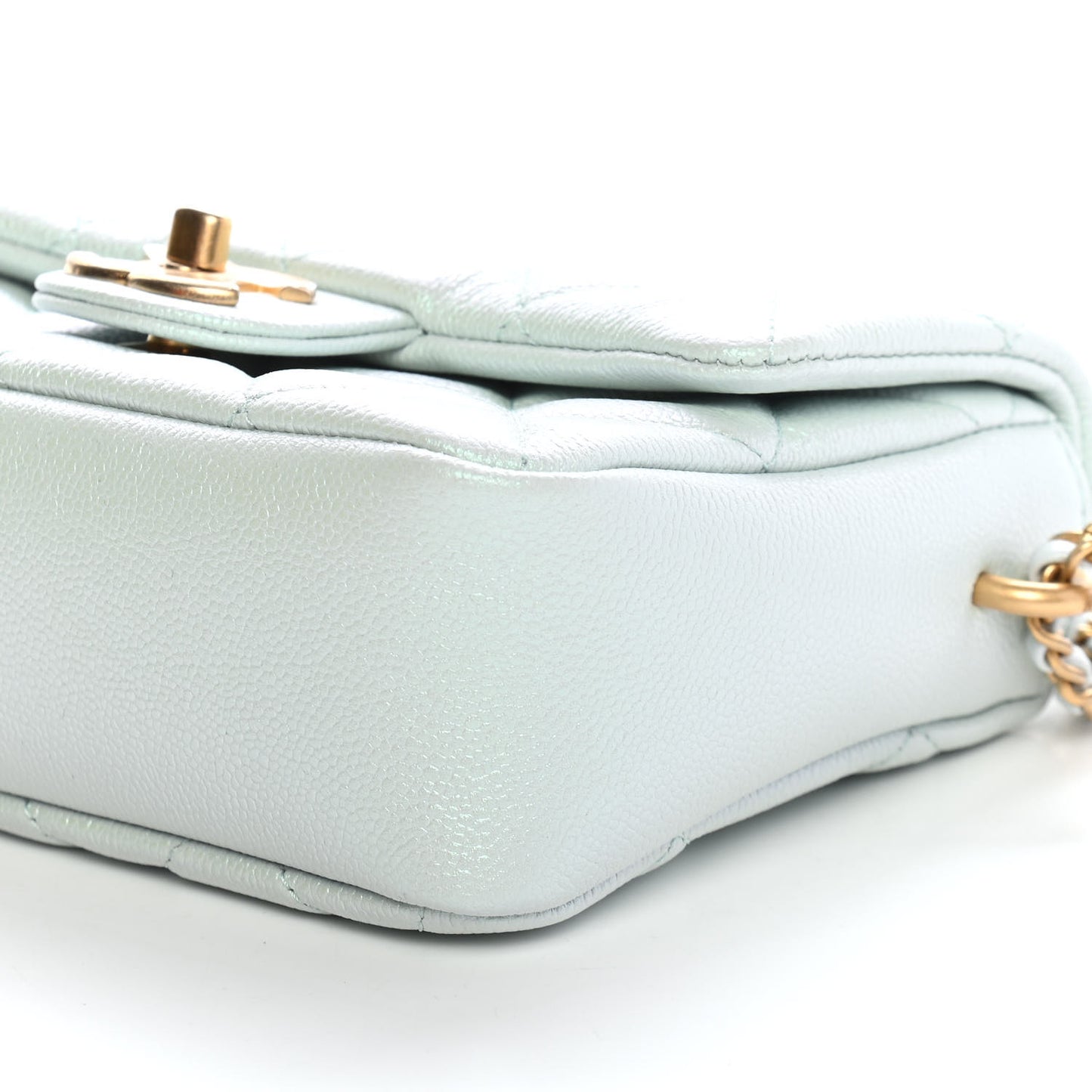 Iridescent Caviar Quilted Mini My Perfect Flap Light Green