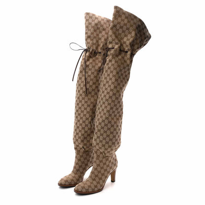 Gucci Monogram Over the Knee Boots 39.5 Beige Ebony 3 of 11