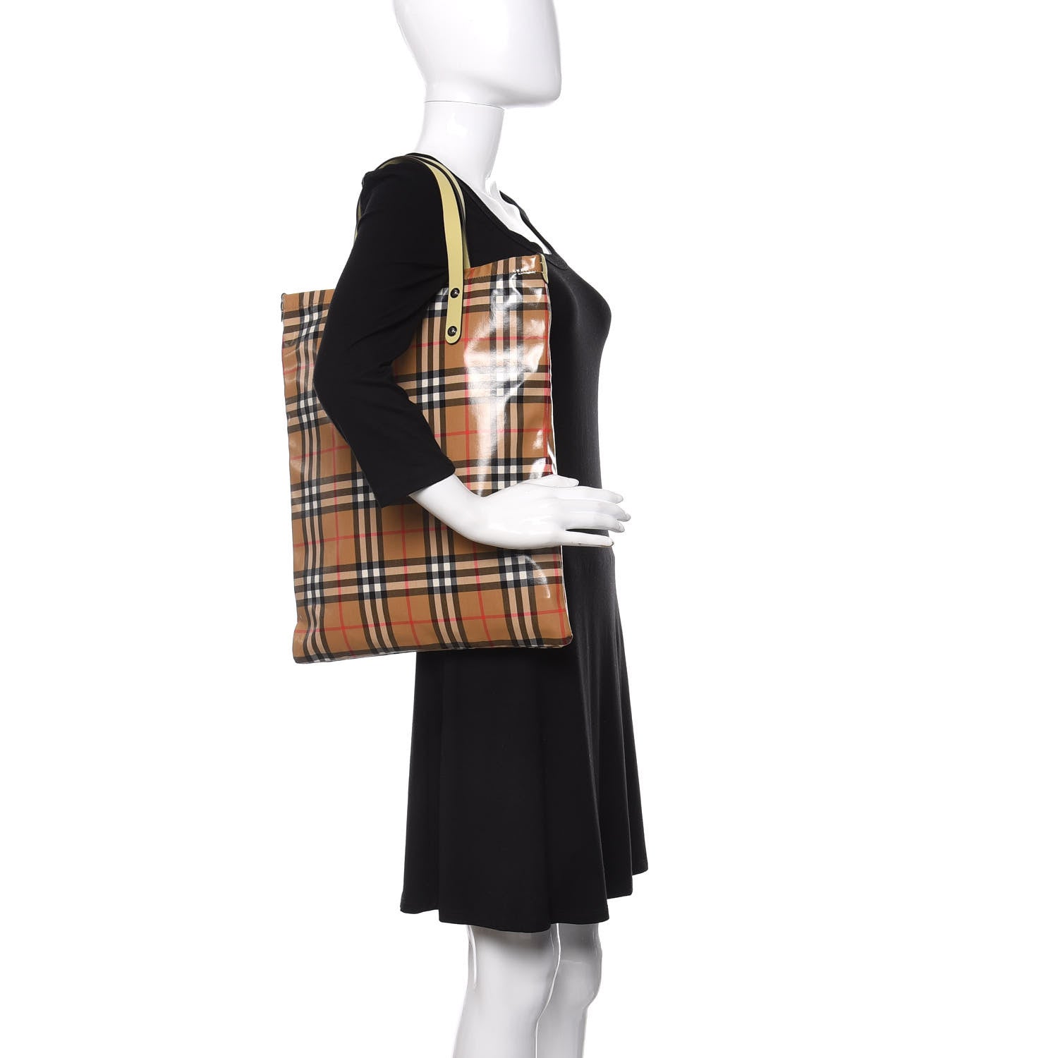 Burberry Coated Canvas Vintage Check Shopper Tote Antique Yellow 2 of 10