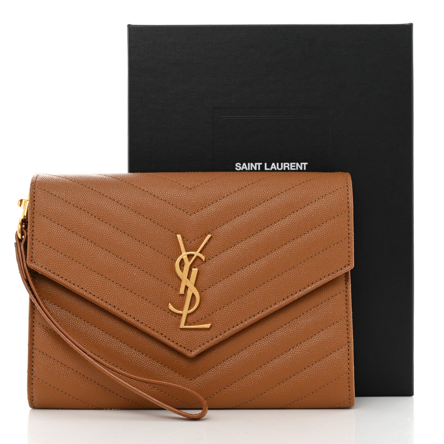 Saint Laurent Grain De Poudre Matelasse Chevron Monogram Cassandre Flap Pouch Natural Dark 8 of 8