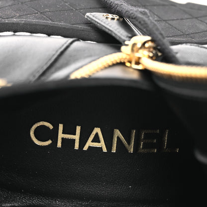 Chanel Lambskin Quilted Lace Up Wedge Combat Boots 37.5 Black 8 of 11