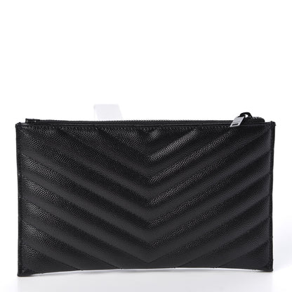 Saint Laurent Grain De Poudre Chevron Monogram Bill Pouch Black 2 of 8