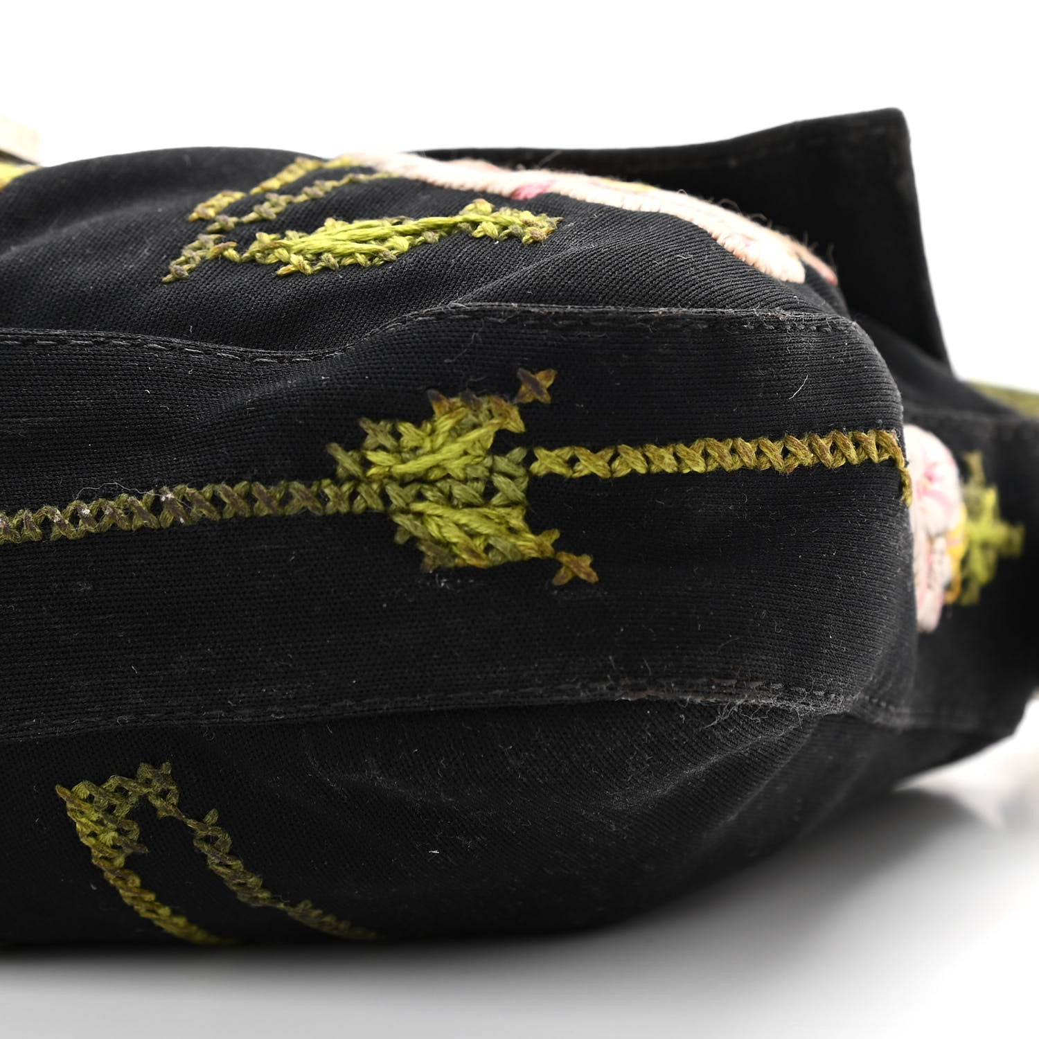 Fendi Canvas Lizard Embroidered Flower Baguette Black Multicolor 9 of 12