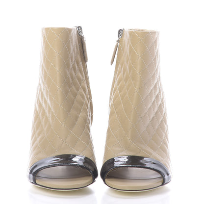 Chanel Calfskin Quilted Patent Short Boots 35.5 Beige Black 2 of 11