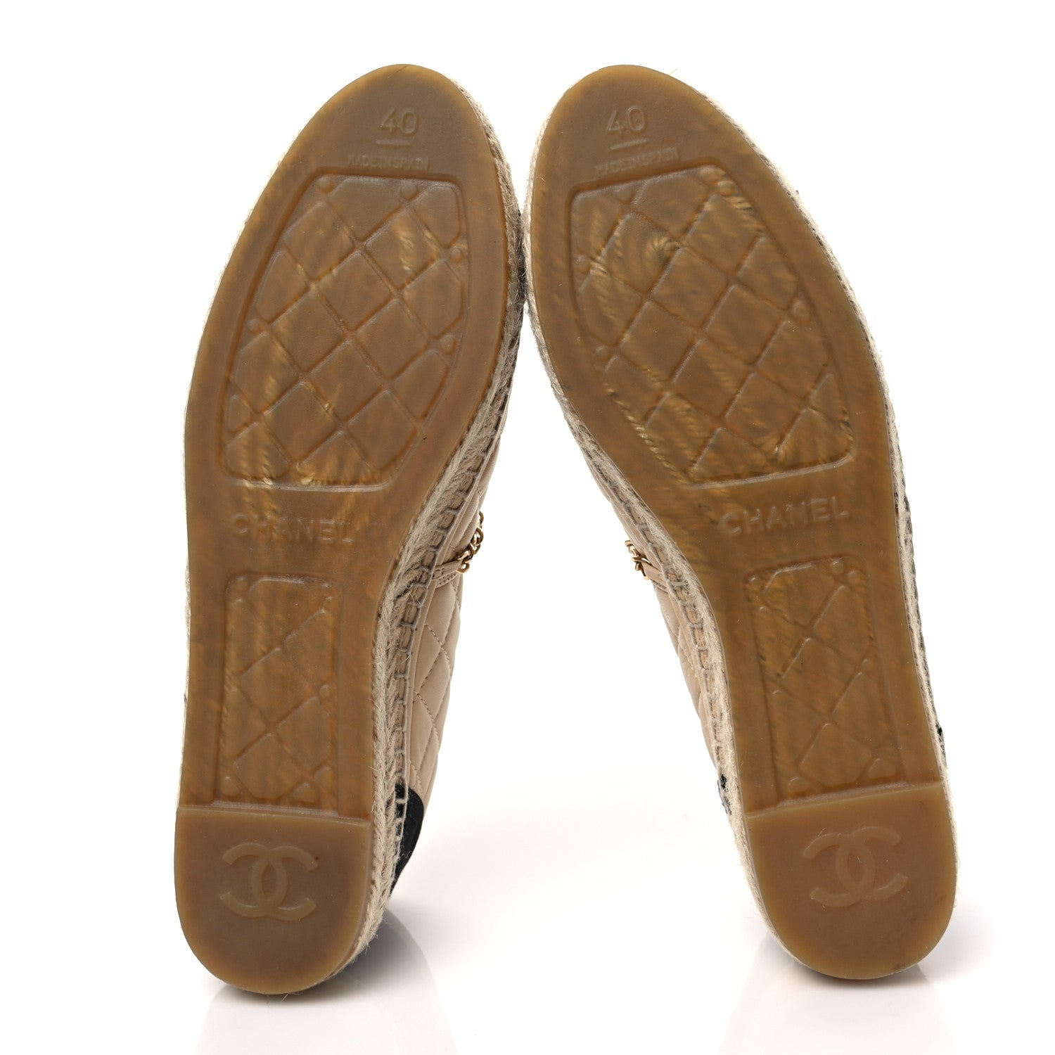 Chanel Lambskin Grosgrain Quilted CC Chain Espadrilles 40 Beige Black 5 of 8