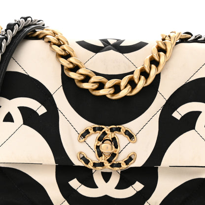 Chanel Fabric Printed Medium Chanel 19 Flap Black Ecru 8 of 11