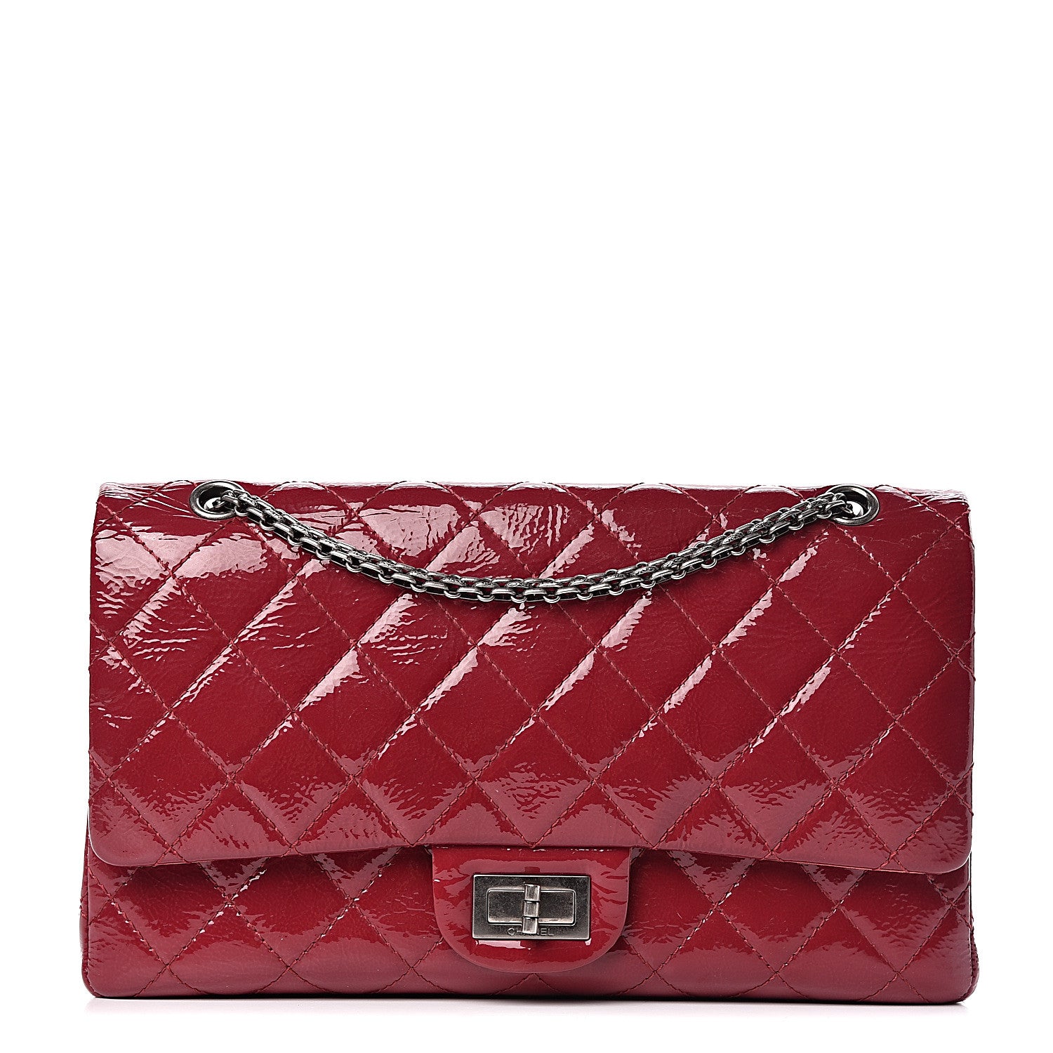 Chanel Distressed Patent Quilted 2.55 Reissue 227 Flap Red 1 of 18