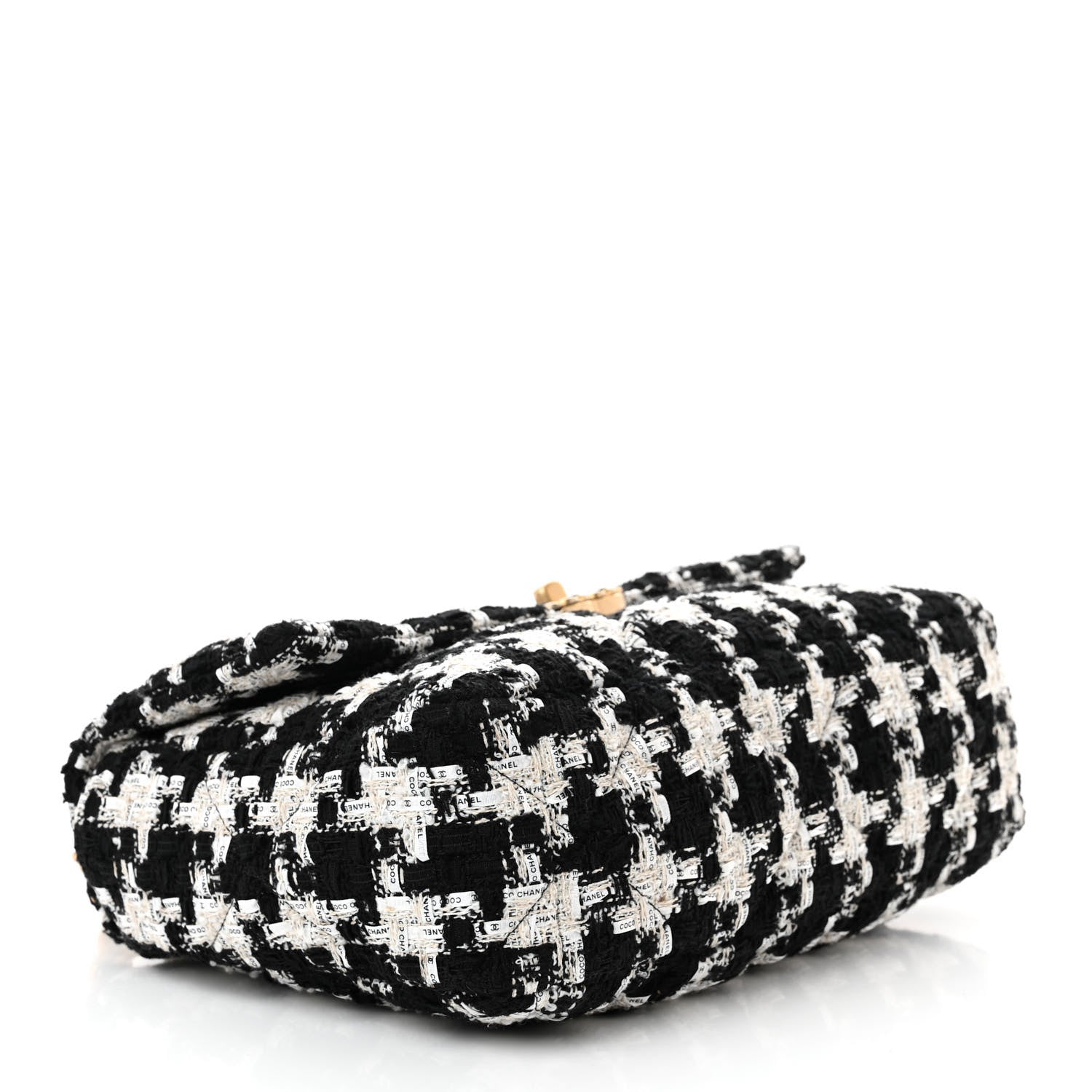 Chanel Tweed Quilted Large Chanel 19 Flap Black Ecru White 4 of 11