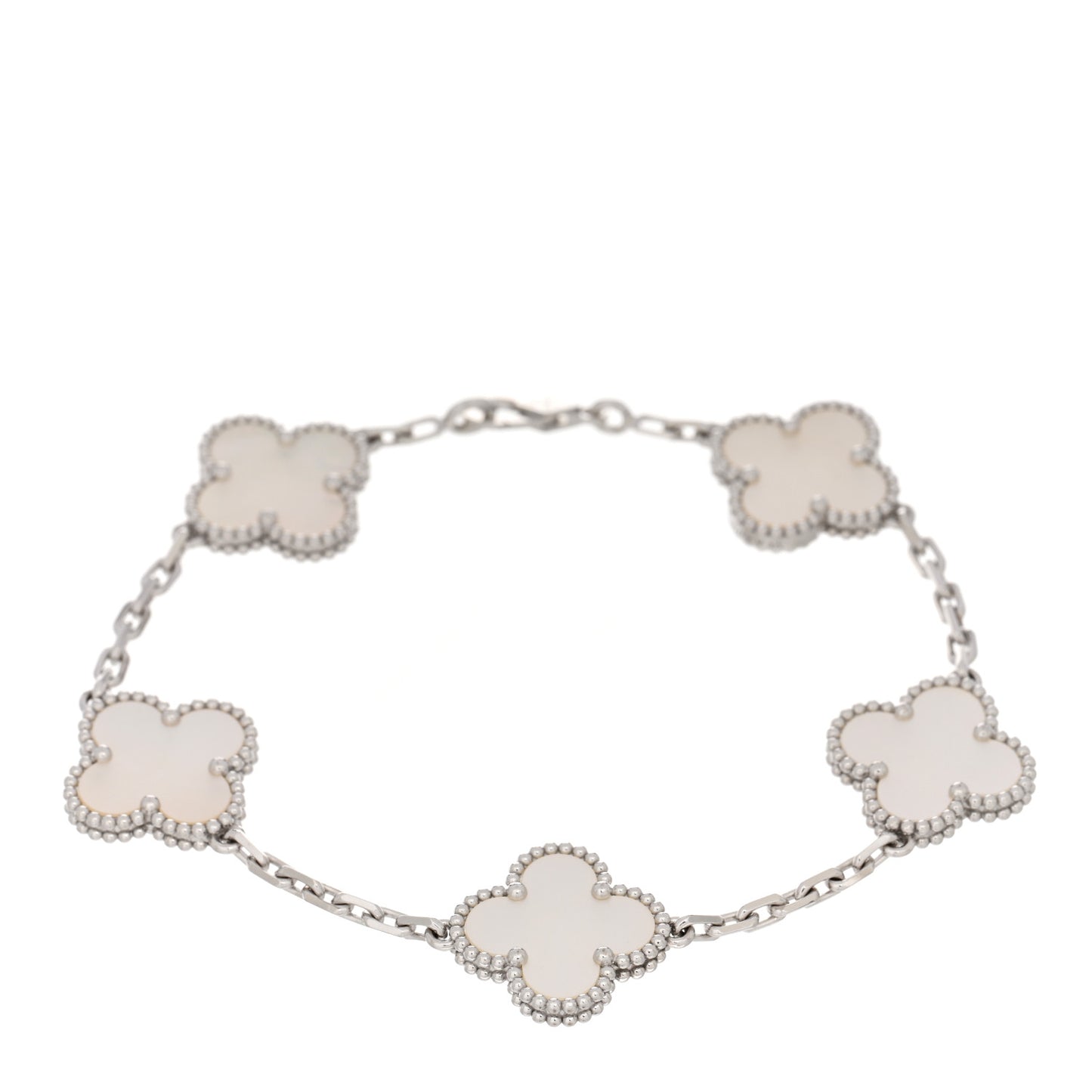 18K White Gold Mother of Pearl 5 Motifs Vintage Alhambra Bracelet