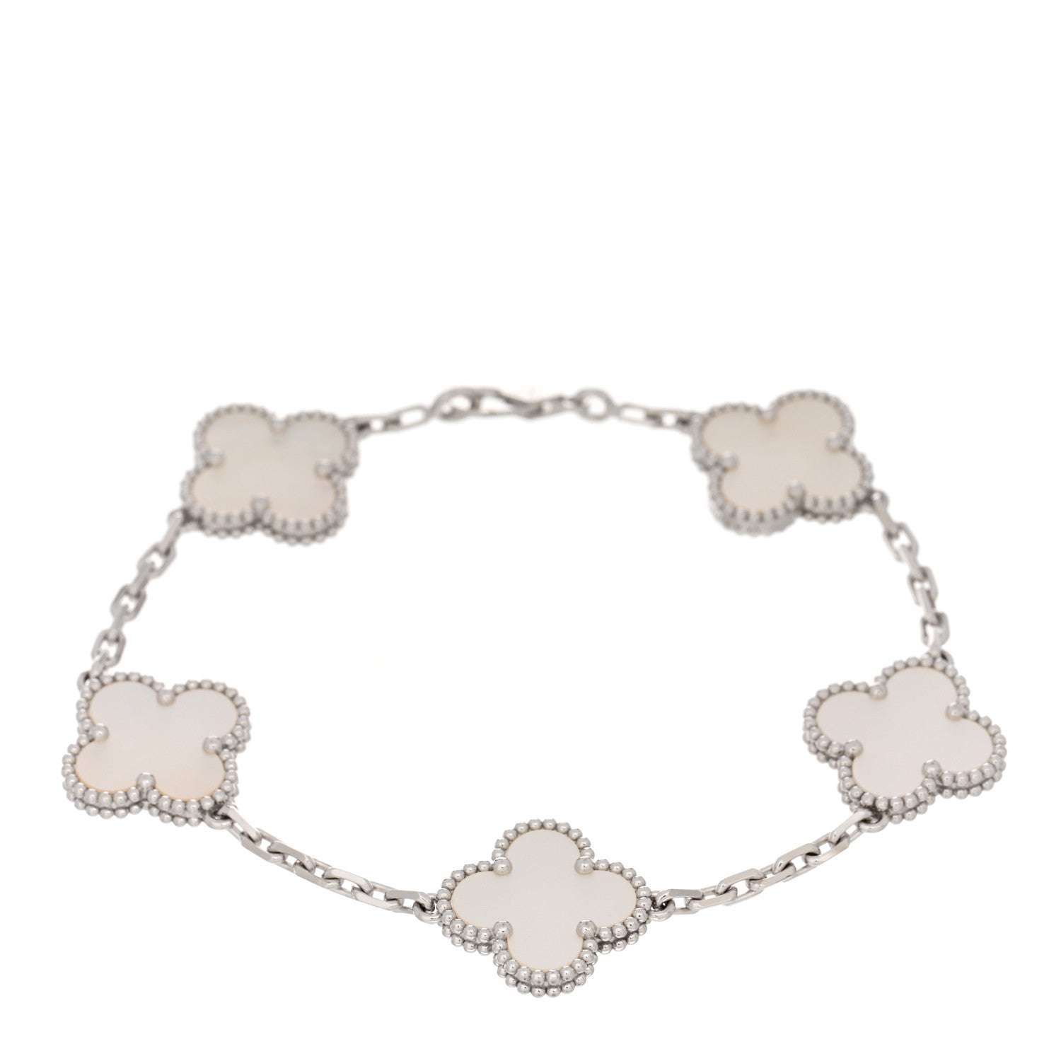 Van Cleef & Arpels 18K White Gold Mother of Pearl 5 Motifs Vintage Alhambra Bracelet 1 of 4