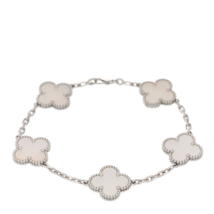 Van Cleef & Arpels 18K White Gold Mother of Pearl 5 Motifs Vintage Alhambra Bracelet 1 of 4
