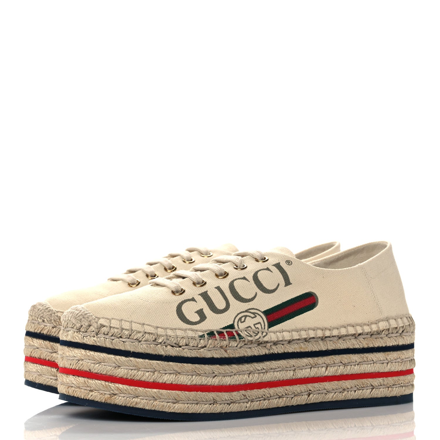 Gucci Canvas Logo Lace-Up Platform Espadrilles 39.5 Greggio Grege 3 of 8