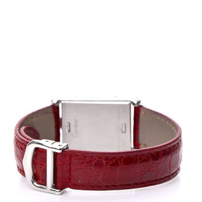 Cartier Stainless Steel Alligator 22mm Tank Basculante Quartz Watch Red 4 of 14