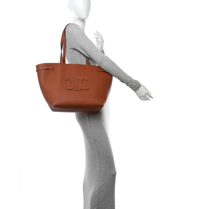 Celine Grained Calfskin Triomphe Medium Cabas Anais  Tan 2 of 11